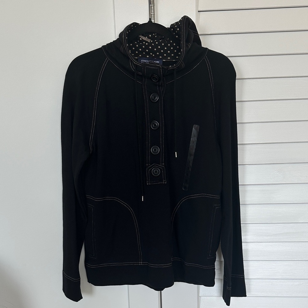 Jones New York Black Hoodie with Polka Dot Lining